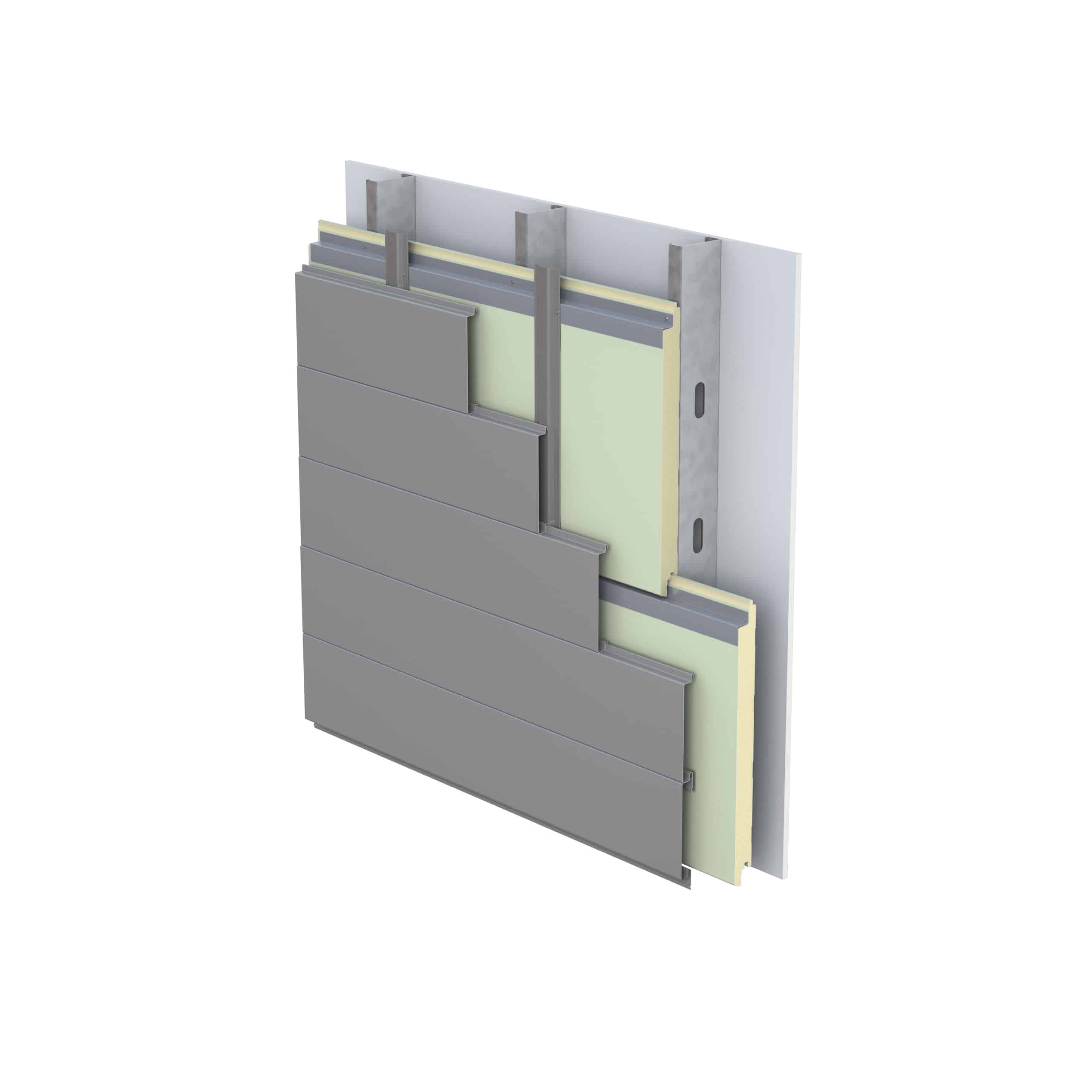 Metalwrap 100 Product Illustration showing horizontal system integrated with rainscreen system overlaid IW-10