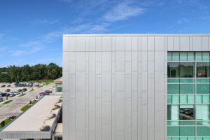 carle riverfront building exterior with intercept+ modular metal exterior panels